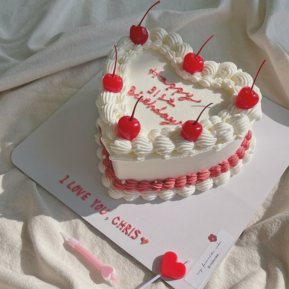 Cherry Chip Cake Recipe with Vintage Piping - Sugar & Sparrow